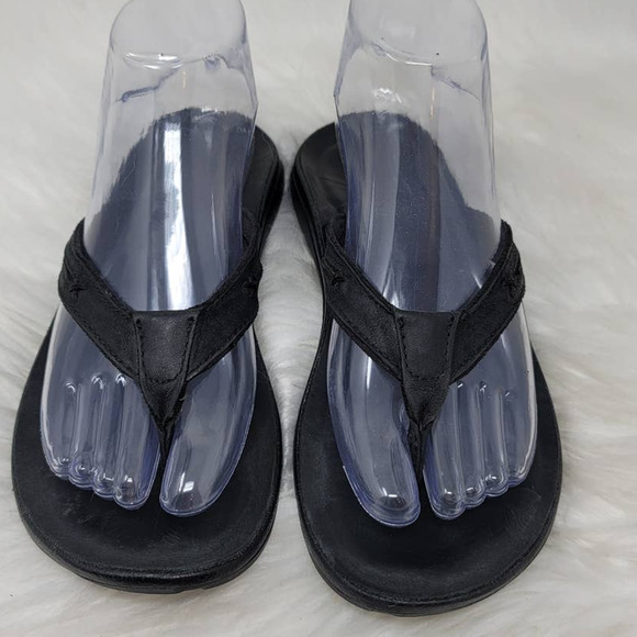 Chaco Black Leather Flip Flops Women's 8 - Picture 1 of 5